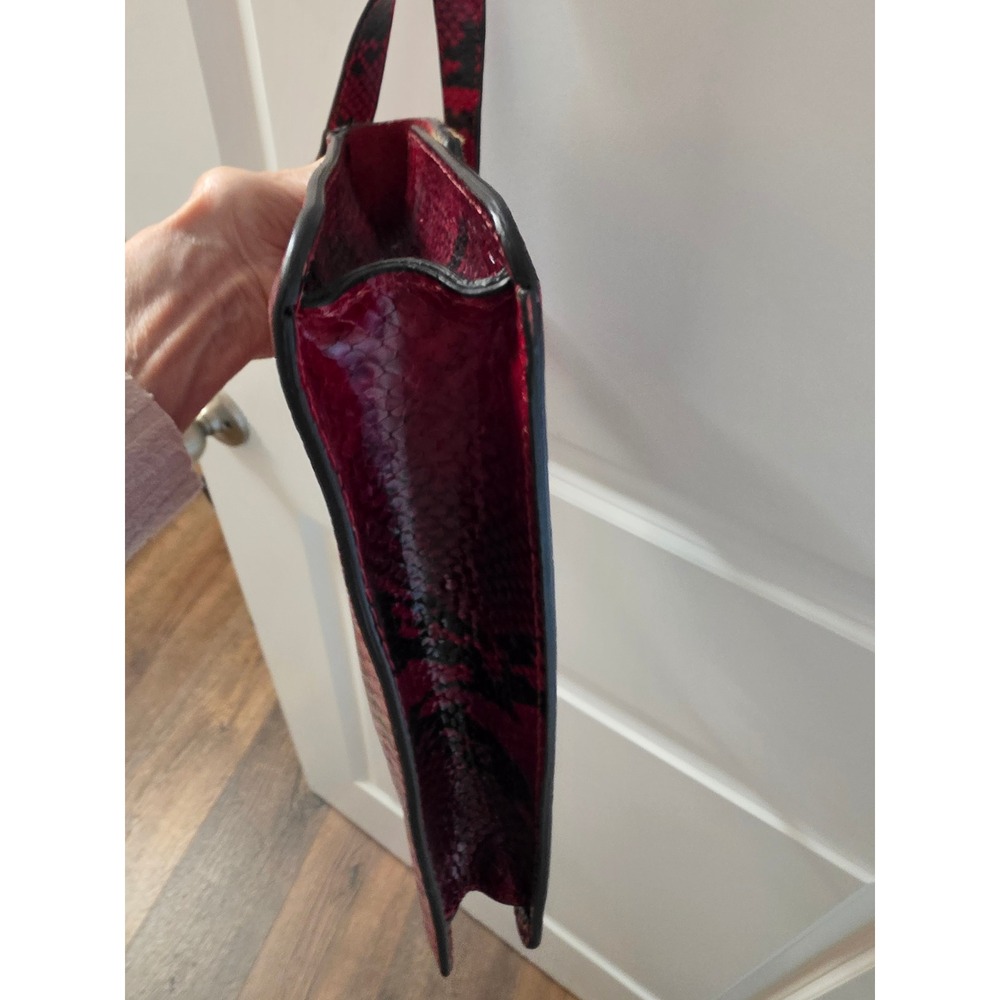 Red Snakeskin and Leopard Calf Hair Crossbody Satchel Bag with Gold Hardware - Picture 8 of 12